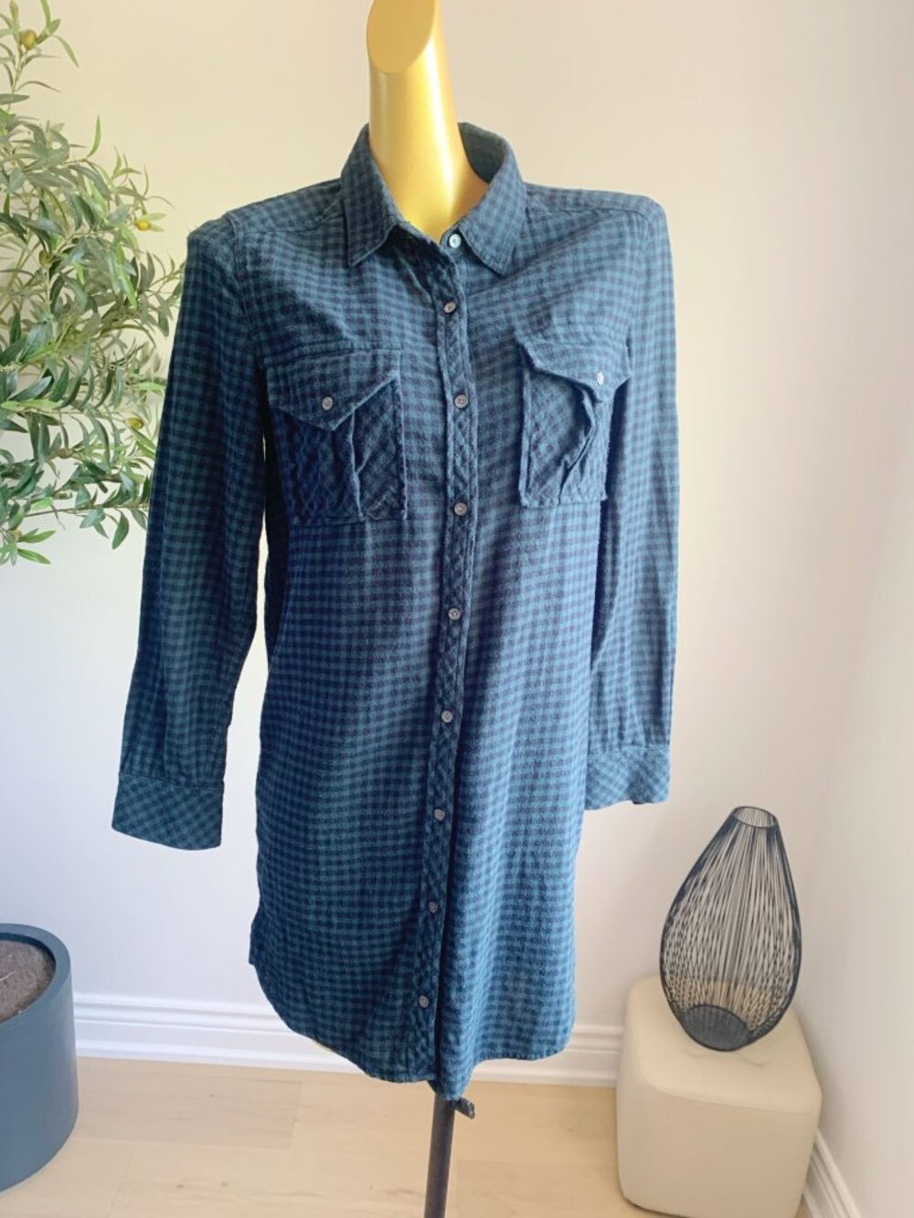 Wilfred Free Plaid Shirt Dress Longline Button Down XS